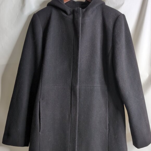 La Mode Super Women's Black Wool Trench Coat with Hood, Size 10-12 - Picture 3 of 8